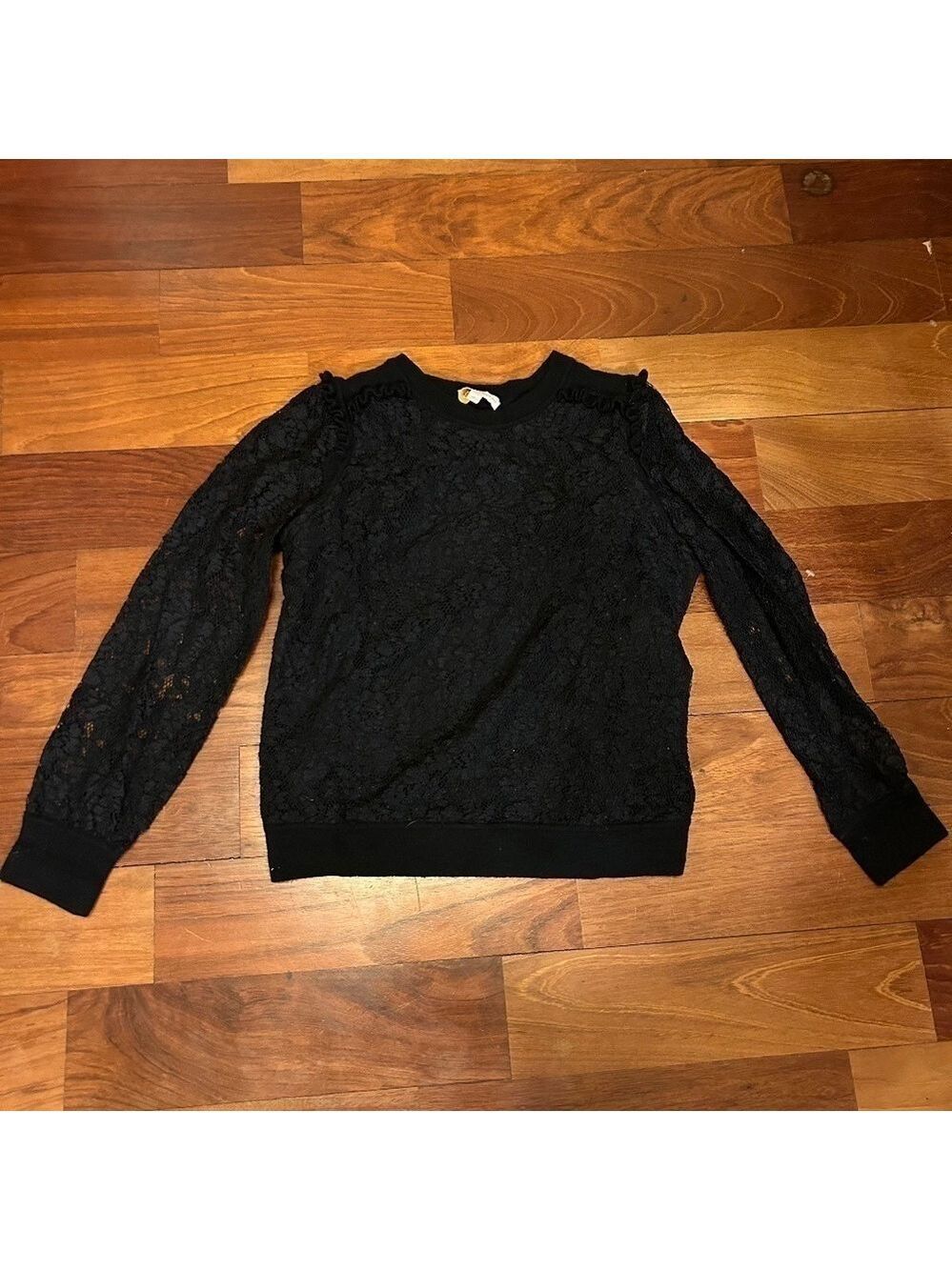 Tory Burch Lace Merino Wool Sweater Black Sz Med Underarm 36 Sml Tear Now Fixed